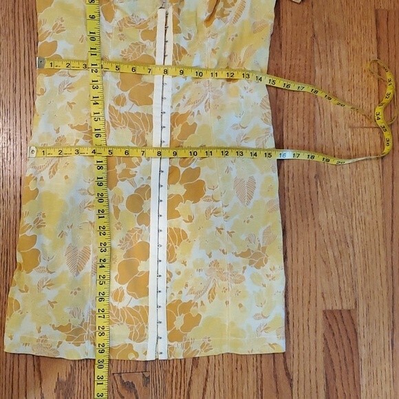 NWOT URBAN OUTFITTERS FLORAL PUFF SLEEVE BUSTIER DRESS YELLOW GOLD DEMURE - Picture 13 of 13